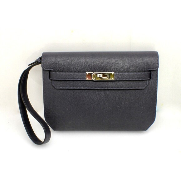 Hermes Kelly Depeches Pouch Evergrain 25 Dark Blue - Picture 1 of 11